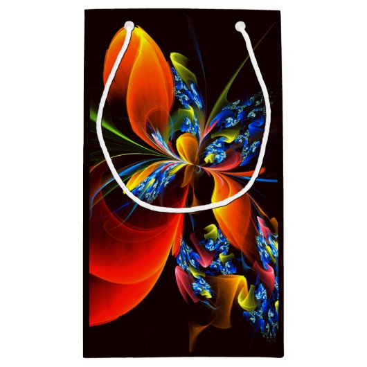 Blue Orange Floral Modernes Abstraktes Kunstmuster Kleine Geschenktüte (Rückseite)