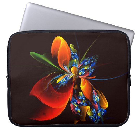 Blue Orange Floral Modernes Abstraktes Kunstmuster Laptopschutzhülle (Vorderseite)