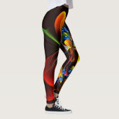 Blue Orange Floral Modernes Abstraktes Kunstmuster Leggings (Rechts)