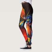 Blue Orange Floral Modernes Abstraktes Kunstmuster Leggings (Links)