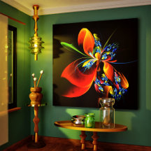 Blue Orange Floral Modernes Abstraktes Kunstmuster