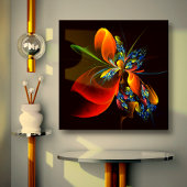 Blue Orange Floral Modernes Abstraktes Kunstmuster Leinwanddruck