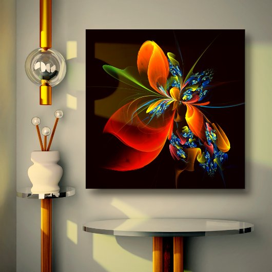 Blue Orange Floral Modernes Abstraktes Kunstmuster Leinwanddruck