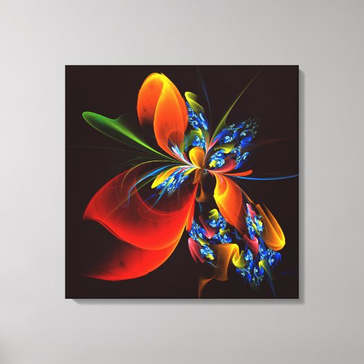 Blue Orange Floral Modernes Abstraktes Kunstmuster Leinwanddruck (Vorderseite)