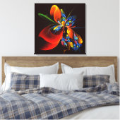 Blue Orange Floral Modernes Abstraktes Kunstmuster Leinwanddruck (Insitu (Schlafzimmer))