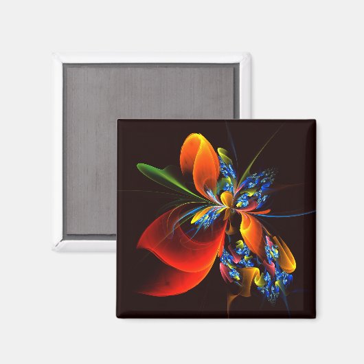Blue Orange Floral Modernes Abstraktes Kunstmuster Magnet (Vorderseite/Rückseite)