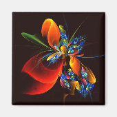 Blue Orange Floral Modernes Abstraktes Kunstmuster Magnet (Vorne)