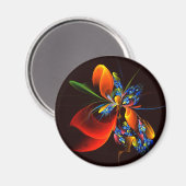 Blue Orange Floral Modernes Abstraktes Kunstmuster Magnet (Vorderseite/Rückseite)