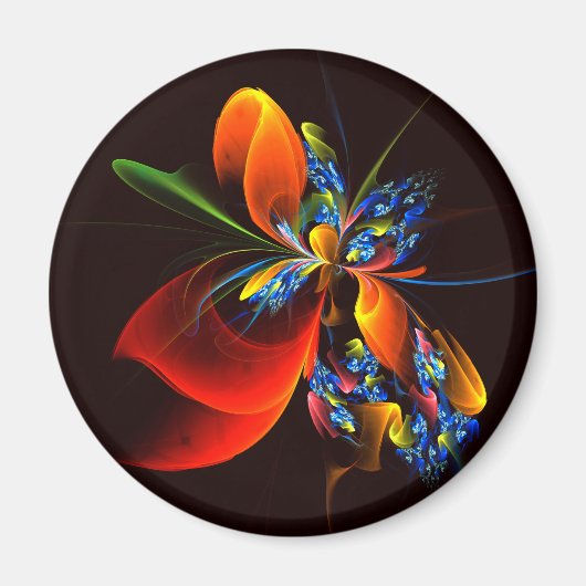 Blue Orange Floral Modernes Abstraktes Kunstmuster Magnet (Vorne)