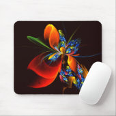 Blue Orange Floral Modernes Abstraktes Kunstmuster Mousepad (Mit Mouse)