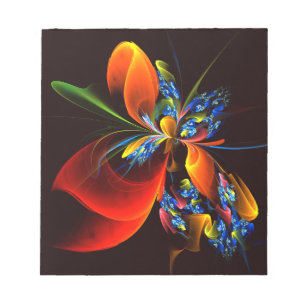 Blue Orange Floral Modernes Abstraktes Kunstmuster Notizblock