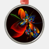 Blue Orange Floral Modernes Abstraktes Kunstmuster Ornament Aus Metall (Vorne)
