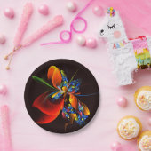 Blue Orange Floral Modernes Abstraktes Kunstmuster Pappteller (Party)