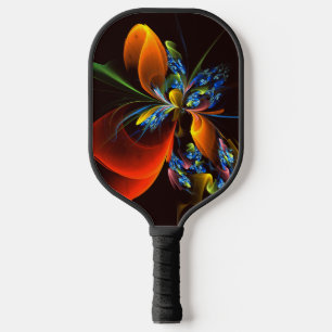Blue Orange Floral Modernes Abstraktes Kunstmuster Pickleball Schläger