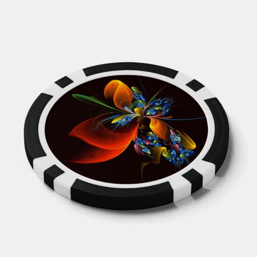 Blue Orange Floral Modernes Abstraktes Kunstmuster Pokerchips (Einzeln)
