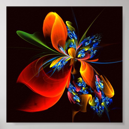Blue Orange Floral Modernes Abstraktes Kunstmuster Poster (Vorne)
