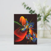 Blue Orange Floral Modernes Abstraktes Kunstmuster Postkarte (Stehend Vorderseite)
