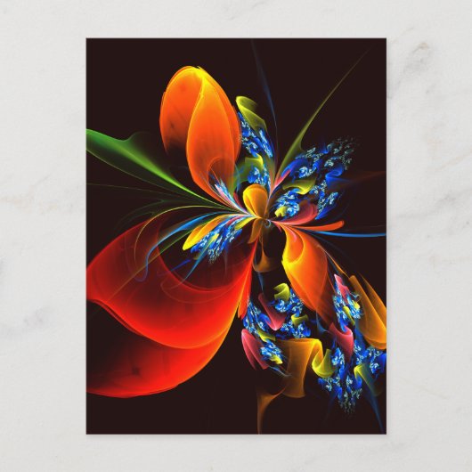 Blue Orange Floral Modernes Abstraktes Kunstmuster Postkarte (Vorderseite)