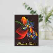 Blue Orange Floral Modernes Abstraktes Kunstmuster Postkarte (Stehend Vorderseite)