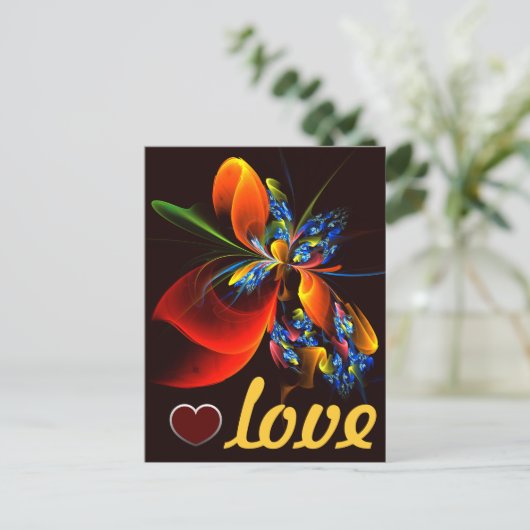 Blue Orange Floral Modernes Abstraktes Kunstmuster Postkarte (Stehend Vorderseite)