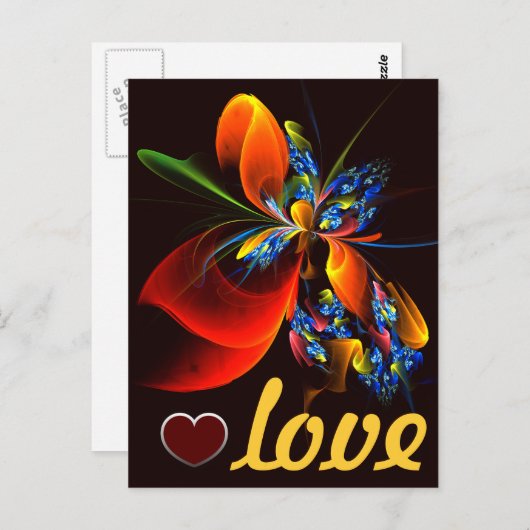 Blue Orange Floral Modernes Abstraktes Kunstmuster Postkarte (Vorne/Hinten)