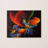Blue Orange Floral Modernes Abstraktes Kunstmuster Puzzle (Horizontal)
