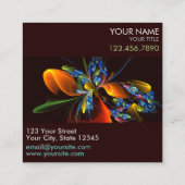 Blue Orange Floral Modernes Abstraktes Kunstmuster Quadratische Visitenkarte (Rückseite)