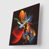 Blue Orange Floral Modernes Abstraktes Kunstmuster Quadratische Wanduhr (Winkel)