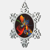 Blue Orange Floral Modernes Abstraktes Kunstmuster Schneeflocken Zinn-Ornament (Rechts)