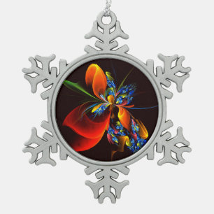 Blue Orange Floral Modernes Abstraktes Kunstmuster Schneeflocken Zinn-Ornament