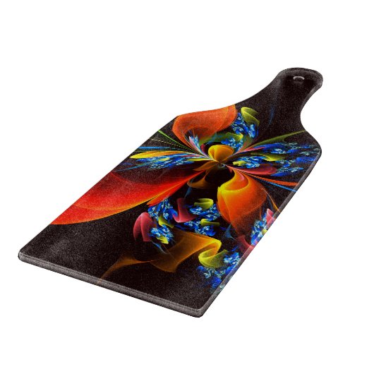 Blue Orange Floral Modernes Abstraktes Kunstmuster Schneidebrett (Ecke)