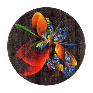 Blue Orange Floral Modernes Abstraktes Kunstmuster Schneidebrett