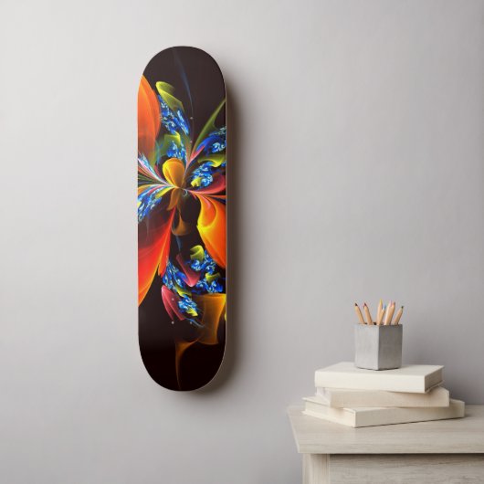 Blue Orange Floral Modernes Abstraktes Kunstmuster Skateboard (Wandkunst)
