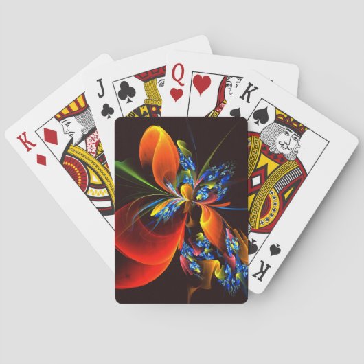 Blue Orange Floral Modernes Abstraktes Kunstmuster Spielkarten (Rückseite)