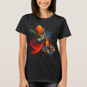 Blue Orange Floral Modernes Abstraktes Kunstmuster T-Shirt