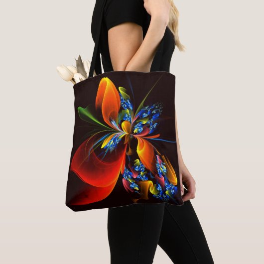Blue Orange Floral Modernes Abstraktes Kunstmuster Tasche (Von Nahem)
