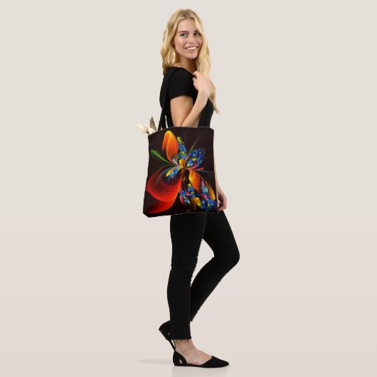 Blue Orange Floral Modernes Abstraktes Kunstmuster Tasche (Am Model)