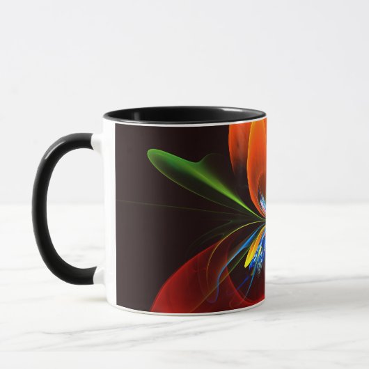 Blue Orange Floral Modernes Abstraktes Kunstmuster Tasse (Links)
