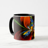 Blue Orange Floral Modernes Abstraktes Kunstmuster Tasse (Vorderseite Links)