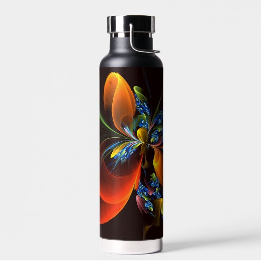 Blue Orange Floral Modernes Abstraktes Kunstmuster Trinkflasche (Links)