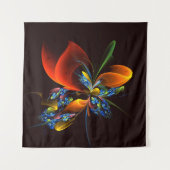 Blue Orange Floral Modernes Abstraktes Kunstmuster Wandteppich (Vorderseite (Horizontal))