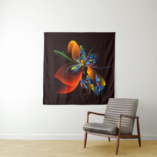 Blue Orange Floral Modernes Abstraktes Kunstmuster Wandteppich (Beispiel)
