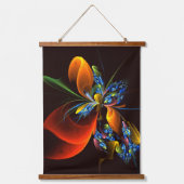 Blue Orange Floral Modernes Abstraktes Kunstmuster Wandteppich Mit Holzrahmen (Vorderseite)