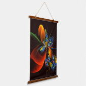 Blue Orange Floral Modernes Abstraktes Kunstmuster Wandteppich Mit Holzrahmen (Gewinkelt)