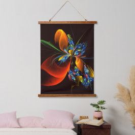 Blue Orange Floral Modernes Abstraktes Kunstmuster Wandteppich Mit Holzrahmen