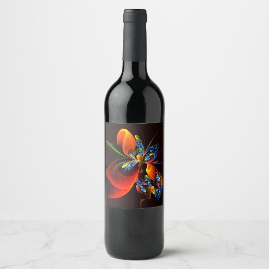 Blue Orange Floral Modernes Abstraktes Kunstmuster Weinetikett (Vorderseite)