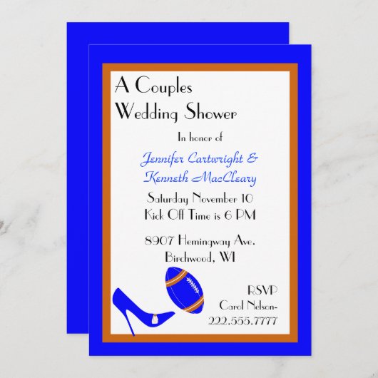 Blue & Orange Football Polterabend Einladung (Vorne/Hinten)