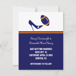 Blue & Orange Football Wedding retten das Datum Save The Date