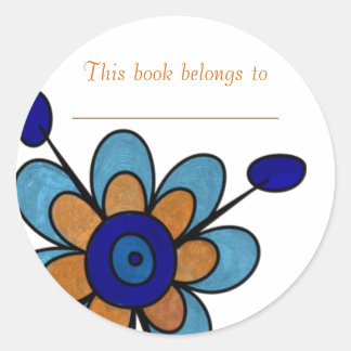 Blue & Orange Fun Blume Runder Aufkleber