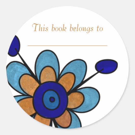 Blue & Orange Fun Blume Runder Aufkleber (Vorderseite)